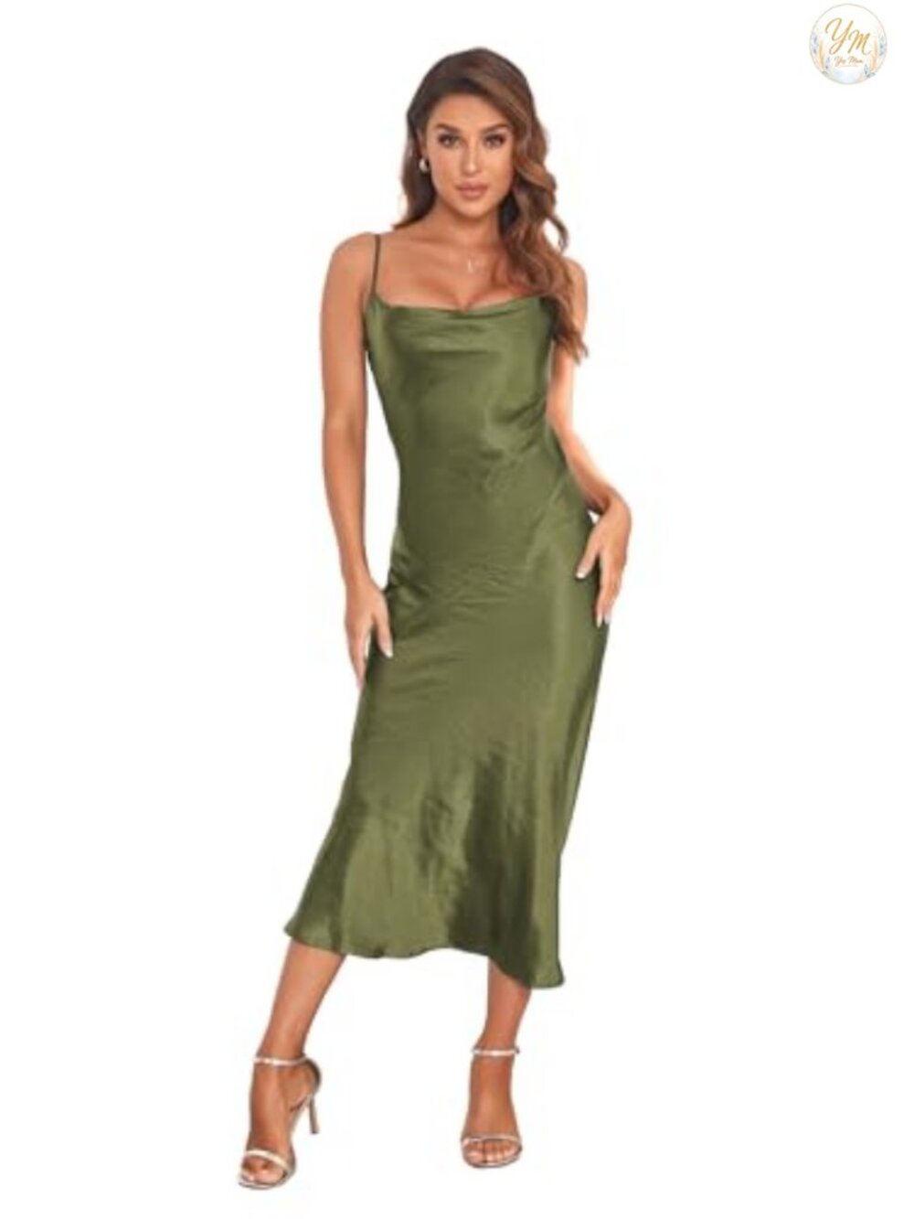 Satin Slip Midi Dress Cowl Neck Backless Spaghetti Strap